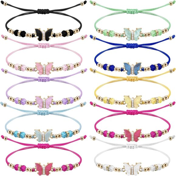 Vibrant Adjustable Butterfly Bracelets - 10-Piece Rhinestone Set for All Ages - Picture 1 of 7